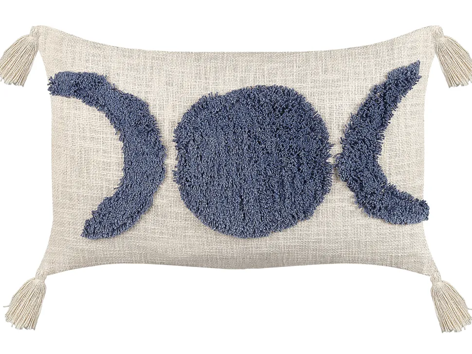 Almofada Com Bordado Em Algodao Creme E Azul 35 X 55 Cm Lupinus