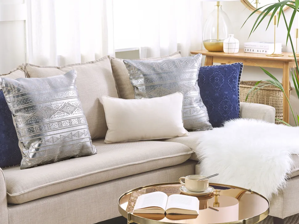 Almofada De Algodao Com Padrao Geometrico 50 X 50 Cm Prateado Oujda