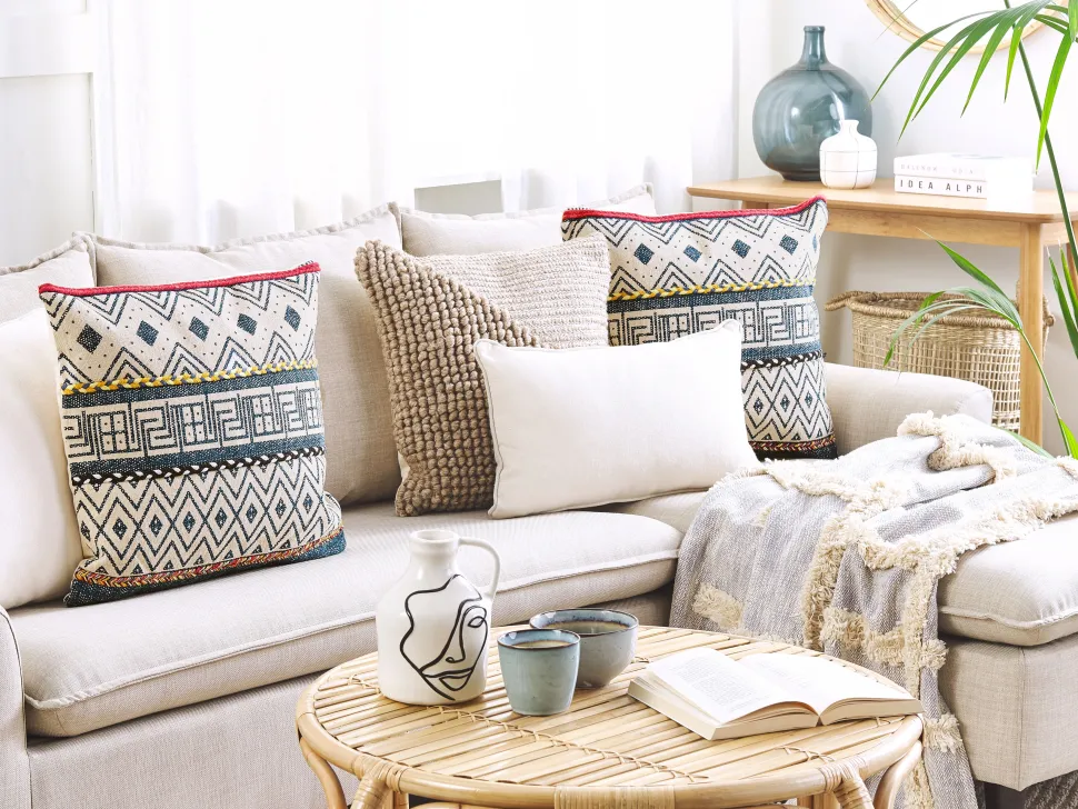 Almofada De Algodao Com Padrao Geometrico 50 X 50 Cm Multicolor Souk