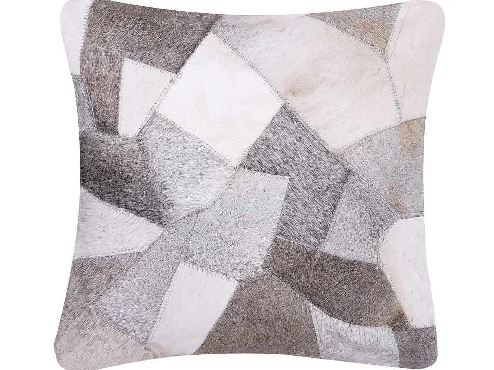 Almofada De Pele Cinzenta E Creme 45 X 45 Cm Neelor