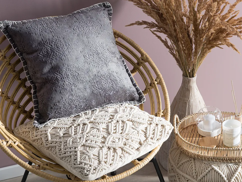 Almofada Decorativa Algodao E Viscose Cinzenta Com Relevo 45 X 45 Cm Melur