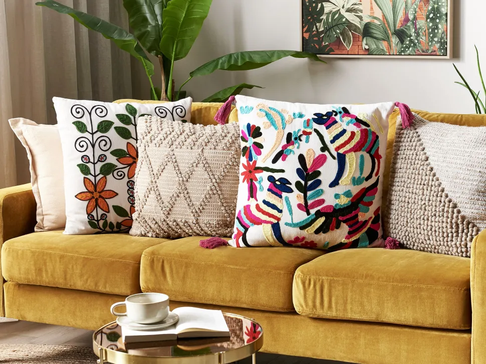 Almofada Decorativa Bordada Algodao Multicolor 50 X 50 Cm Raiganj