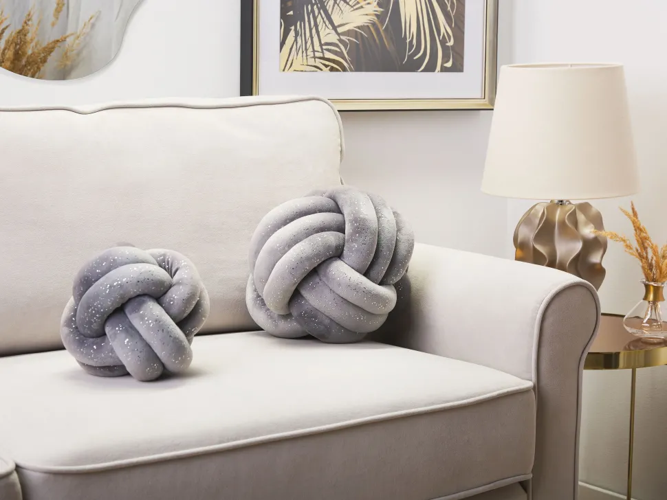 Almofada Decorativa Com No Em Veludo Cinzento Com Brilhantes 30 X 30 Cm Malni