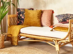 Almofada Decorativa Com Padrao Floral E Borlas Em Veludo Amarelo 45 X 45 Cm Rheum