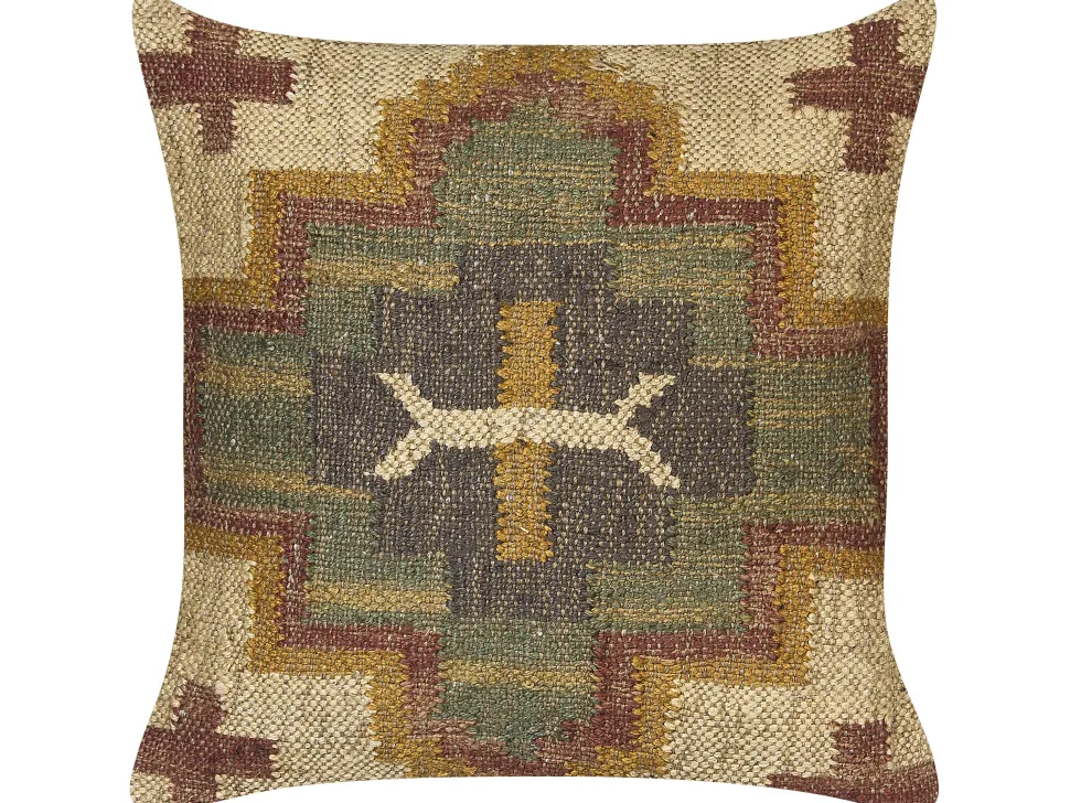 Almofada Decorativa Com Padrao Geometrico Em Juta Multicolor 45 X 45 Cm Pulicat
