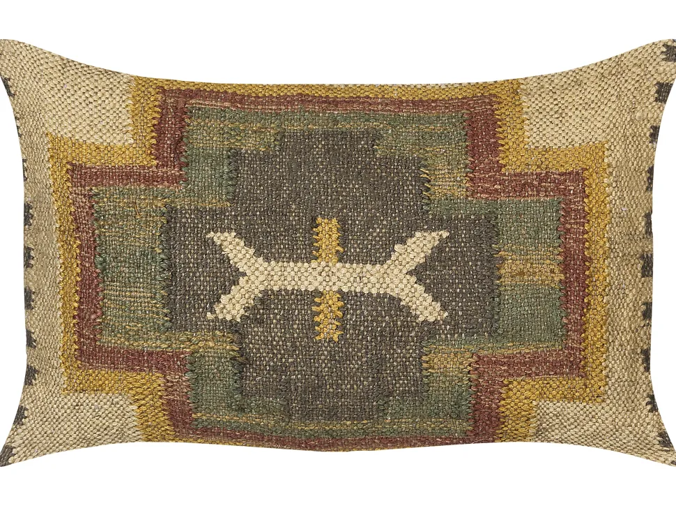 Almofada Decorativa Com Padrao Geometrico Em Juta Multicolor 30 X 50 Cm Pulicat