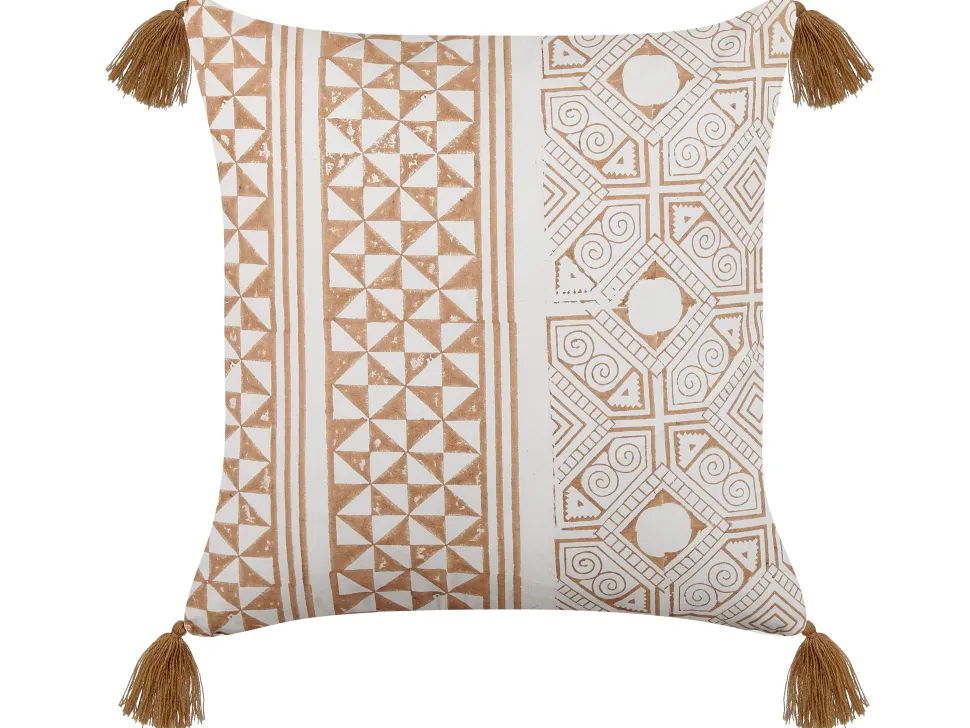 Almofada Decorativa Com Padrao Geometrico Em Algodao Castanho Claro E Branco 45 X 45 Cm Malus