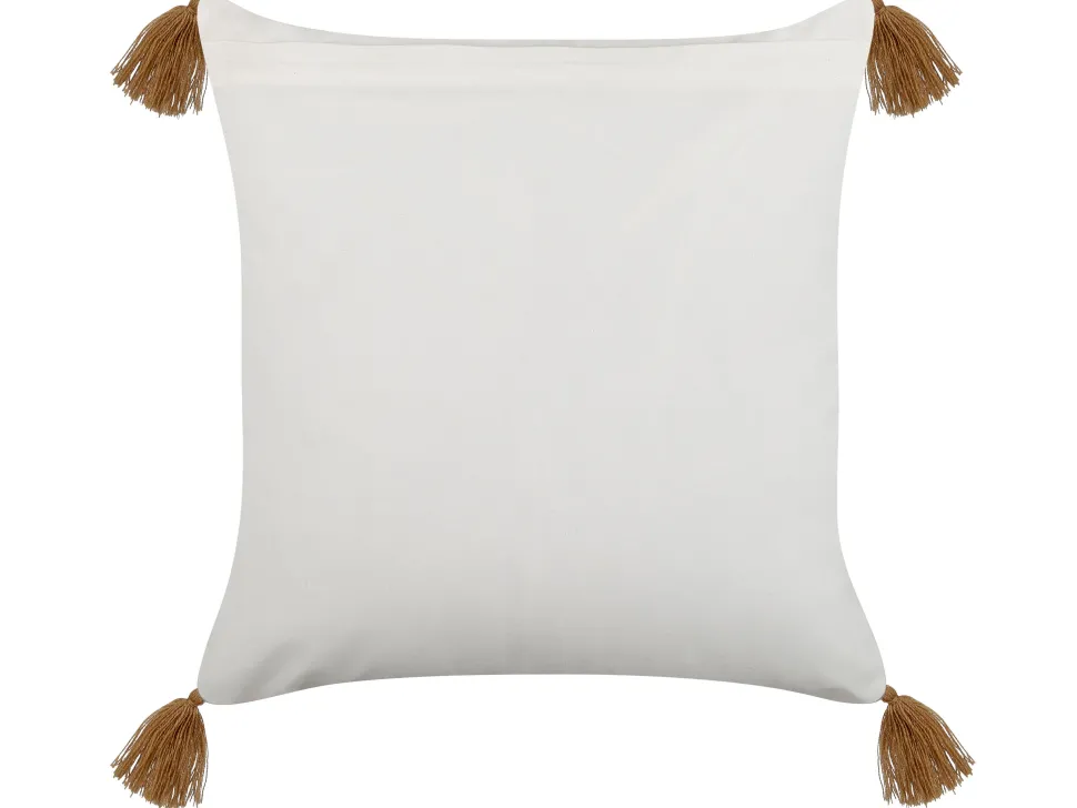 Almofada Decorativa Com Padrao Geometrico Em Algodao Castanho Claro E Branco 45 X 45 Cm Malus