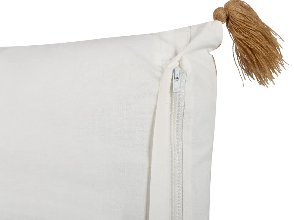 Almofada Decorativa Com Padrao Geometrico Em Algodao Castanho Claro E Branco 45 X 45 Cm Malus