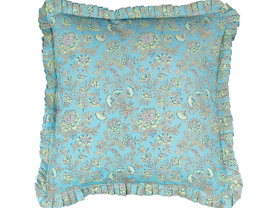 Almofada Decorativa Com Padrao De Flores Em Algodao Azul 45 X 45 Cm Amoena