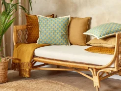 Almofada Decorativa Com Padrao De Flores Em Algodao Azul E Amarelo 45 X 45 Cm Wakegi