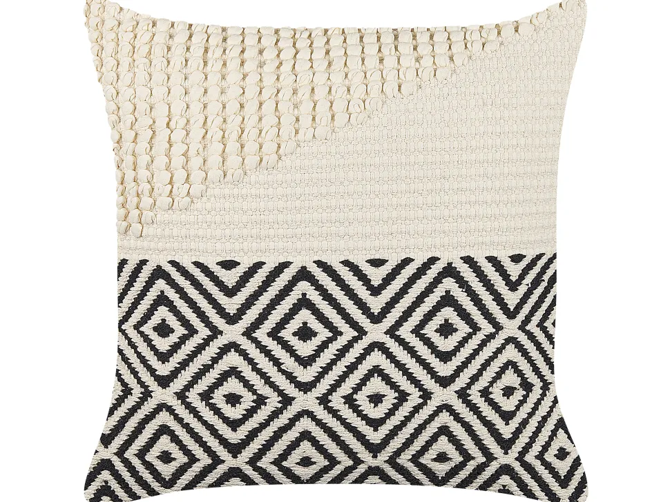 Almofada Decorativa Em Algodao Creme E Preto Com Padrao Geometrico 45 X 45 Cm Calanthe