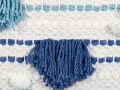 Almofada Decorativa Em Algodao Branco E Azul Com Borlas 45 X 45 Cm Datura