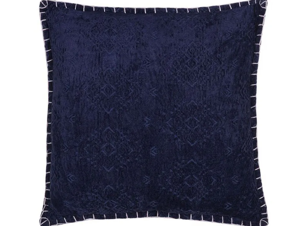 Almofada Decorativa Em Algodao E Viscose Azul Escura Com Relevo 45 X 45 Cm Melur