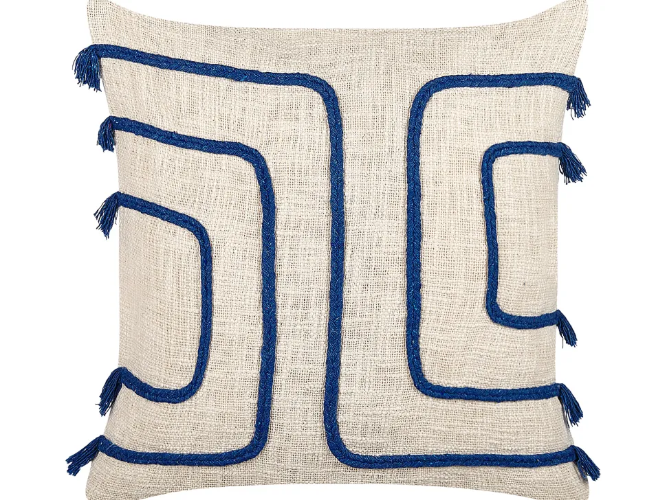 Almofada Decorativa Em Algodao Creme E Azul Marinho Com Padrao Abstrato 45 X 45 Cm Pleione