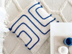 Almofada Decorativa Em Algodao Creme E Azul Marinho Com Padrao Abstrato 45 X 45 Cm Pleione