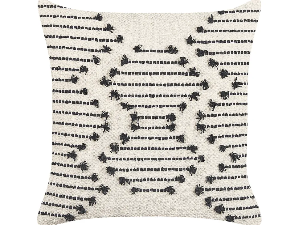 Almofada Decorativa Em Algodao Creme E Preto Com Padrao Geometrico 45 X 45 Cm Myrtus