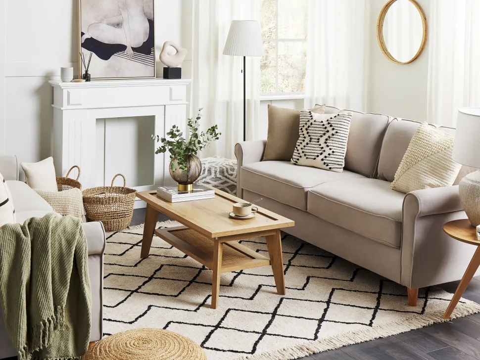 Almofada Decorativa Em Algodao Creme E Preto Com Padrao Geometrico 45 X 45 Cm Myrtus