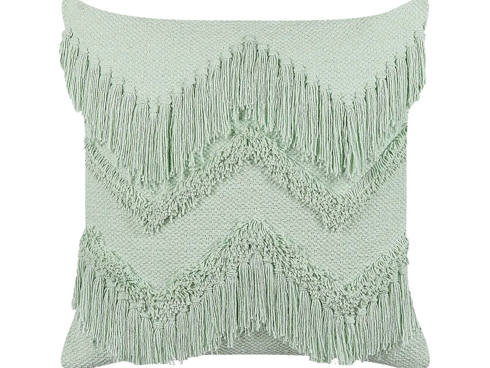 Almofada Decorativa Em Algodao Verde Claro Com Borlas 45 X 45 Cm Bacopa