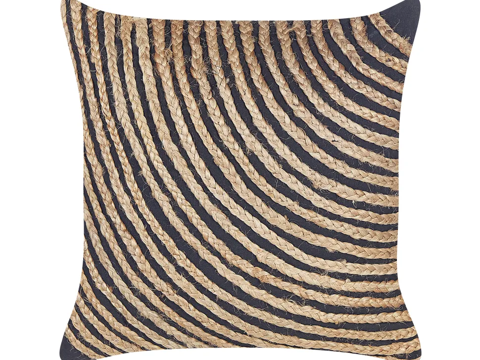 Almofada Decorativa Em Algodao Preto Com Juta Creme 45 X 45 Cm Bergenia