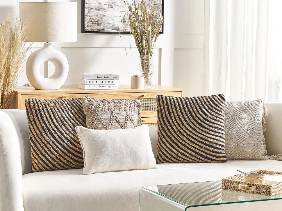 Almofada Decorativa Em Algodao Preto Com Juta Creme 45 X 45 Cm Bergenia