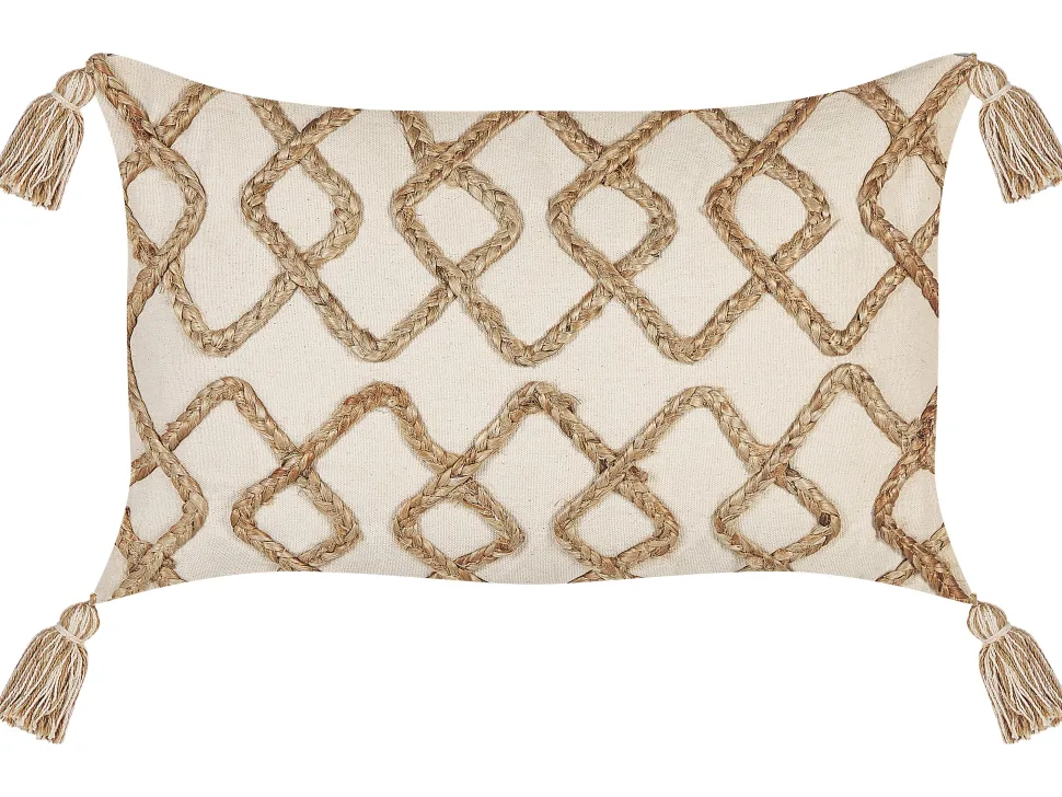 Almofada Decorativa Em Algodao Creme Com Padrao Geometrico 30 X 50 Cm Incana