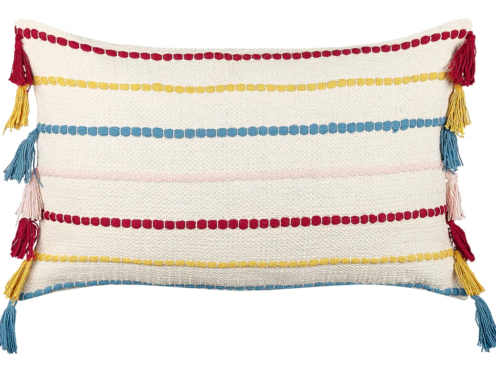 Almofada Decorativa Em Algodao Multicolor Com Padrao De Riscas E Borlas 40 X 60 Cm Agave