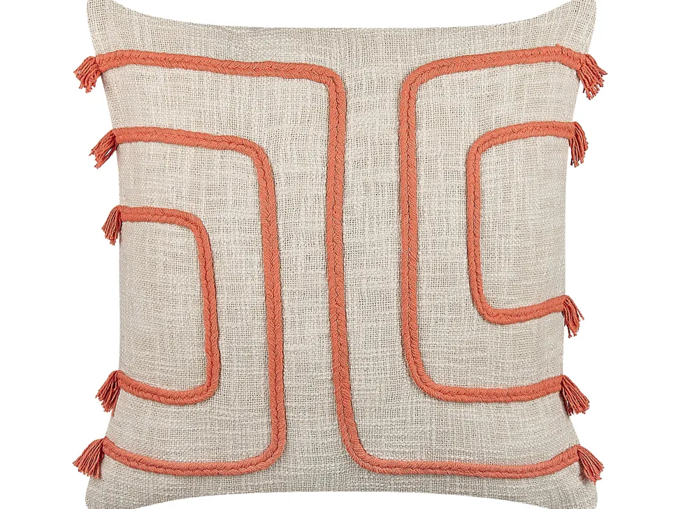 Almofada Decorativa Em Algodao Creme E Laranja Com Padrao Abstrato 45 X 45 Cm Pleione