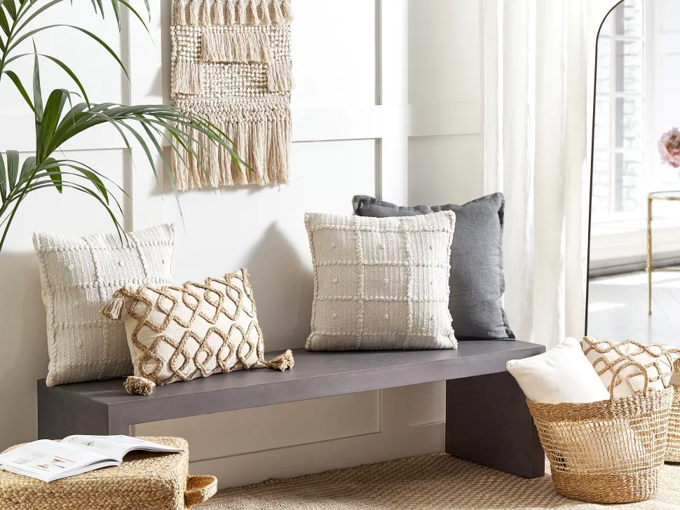 Almofada Decorativa Em Algodao Creme 45 X 45 Cm Ixora