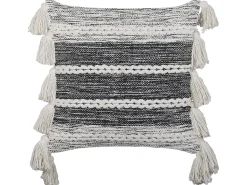 Almofada Decorativa Em Algodao Preto E Branco Com Borlas 45 X 45 Cm Rochea