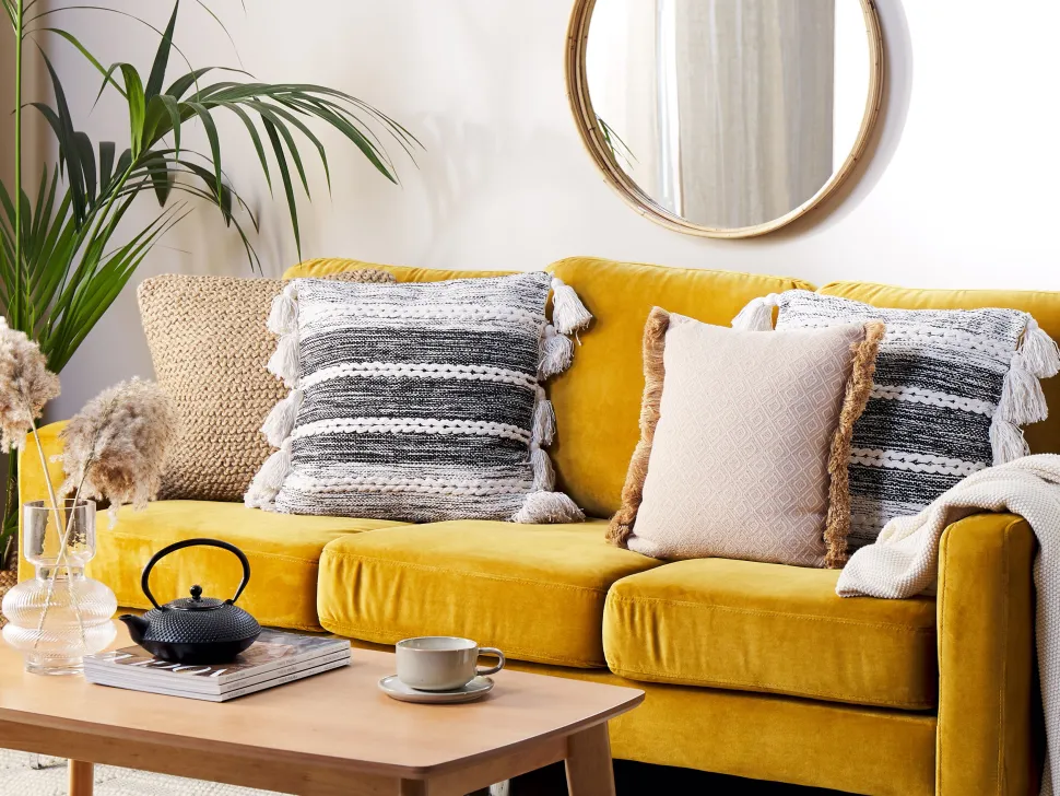 Almofada Decorativa Em Algodao Preto E Branco Com Borlas 45 X 45 Cm Rochea