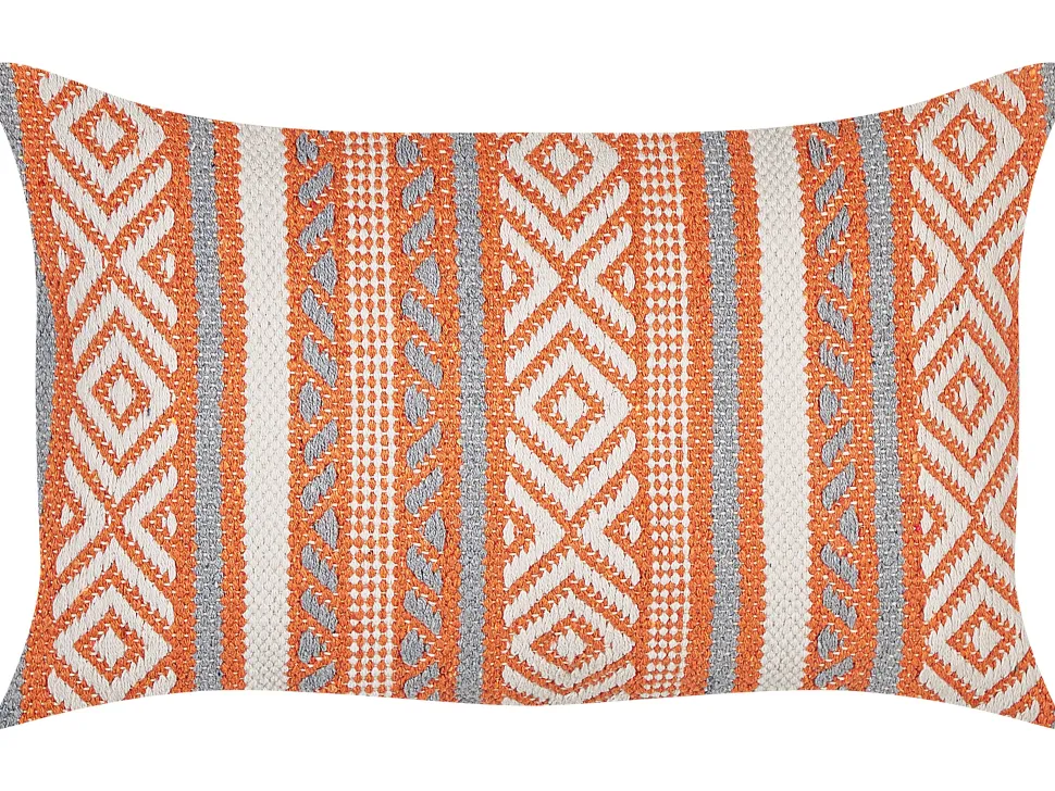 Almofada Decorativa Em Algodao Laranja E Branco Com Padrao Geometrico 30 X 50 Cm Inula