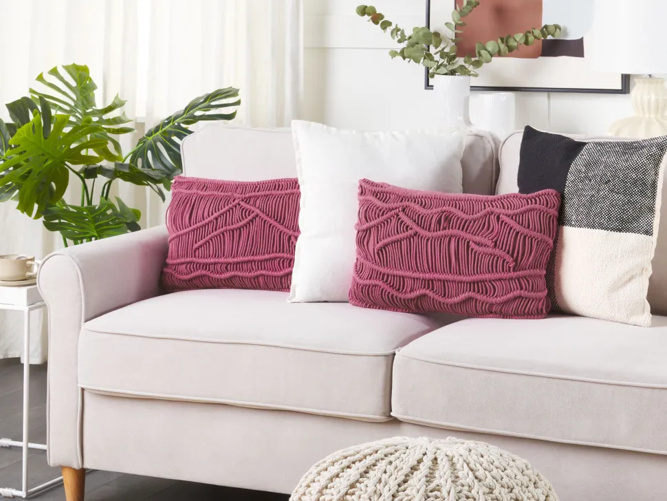 Almofada Decorativa Em Macrame De Algodao Rosa 30 X 50 Cm Kiris