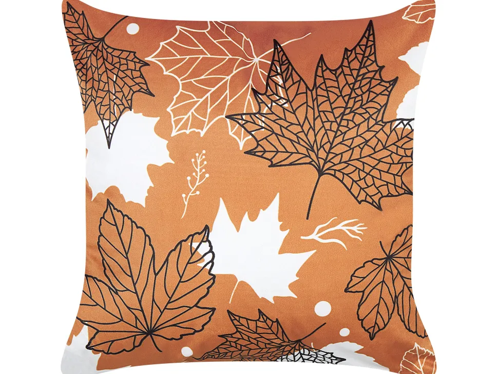 Almofada Decorativa Em Veludo Laranja Com Padrao De Folha 45 X 45 Cm Poinsettia