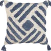 Almofada Decorativa Tufada Em Algodao Creme E Azul 45 X 45 Cm Jacaranda