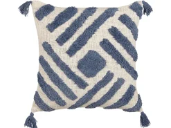 Almofada Decorativa Tufada Em Algodao Creme E Azul 45 X 45 Cm Jacaranda