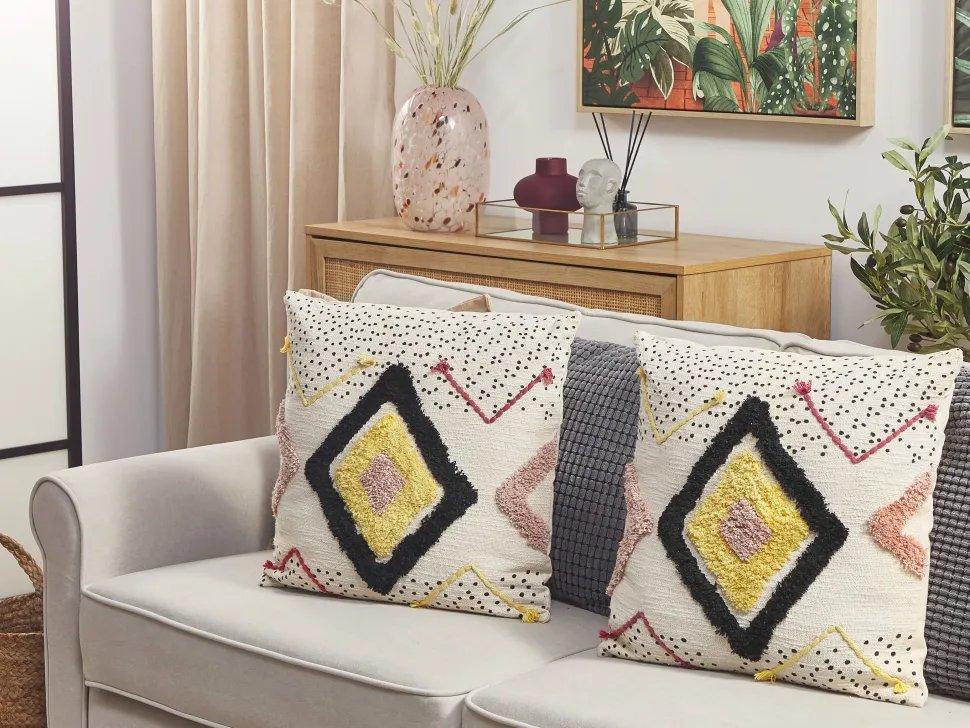 Almofada Decorativa Tufada Em Algodao Multicolor 45 X 45 Cm Solanum