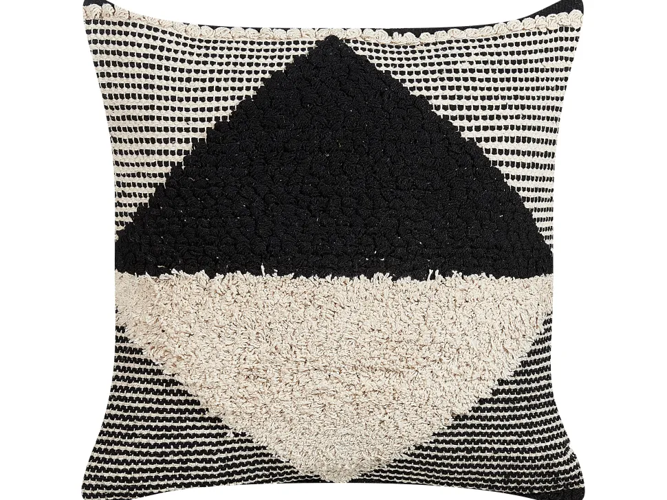 Almofada Decorativa Tufada Em Algodao Creme E Preto 50 X 50 Cm Khora