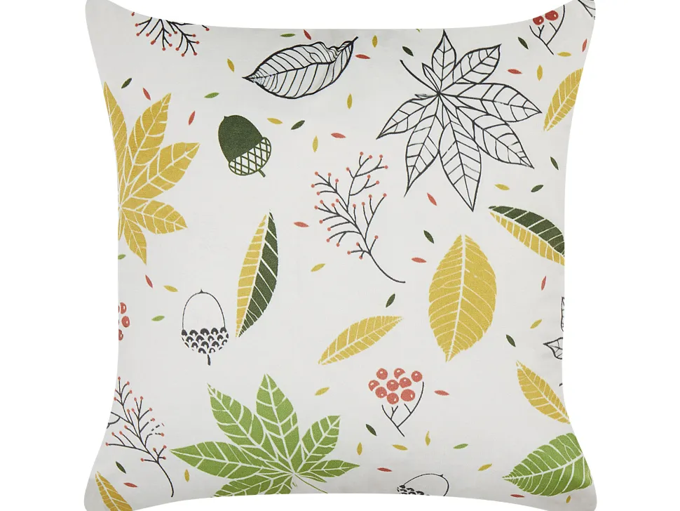 Almofada Em Veludo Branco Com Padrao De Folha 45 X 45 Cm Mullein