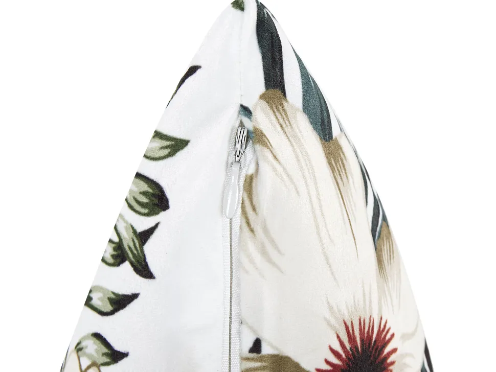 Almofada Em Veludo Branco E Verde Com Padrao De Folha 45 X 45 Cm Okra