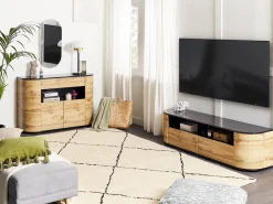 Aparador Com 1 Gaveta E 4 Portas Cor De Madeira Clara E Preto Jerome