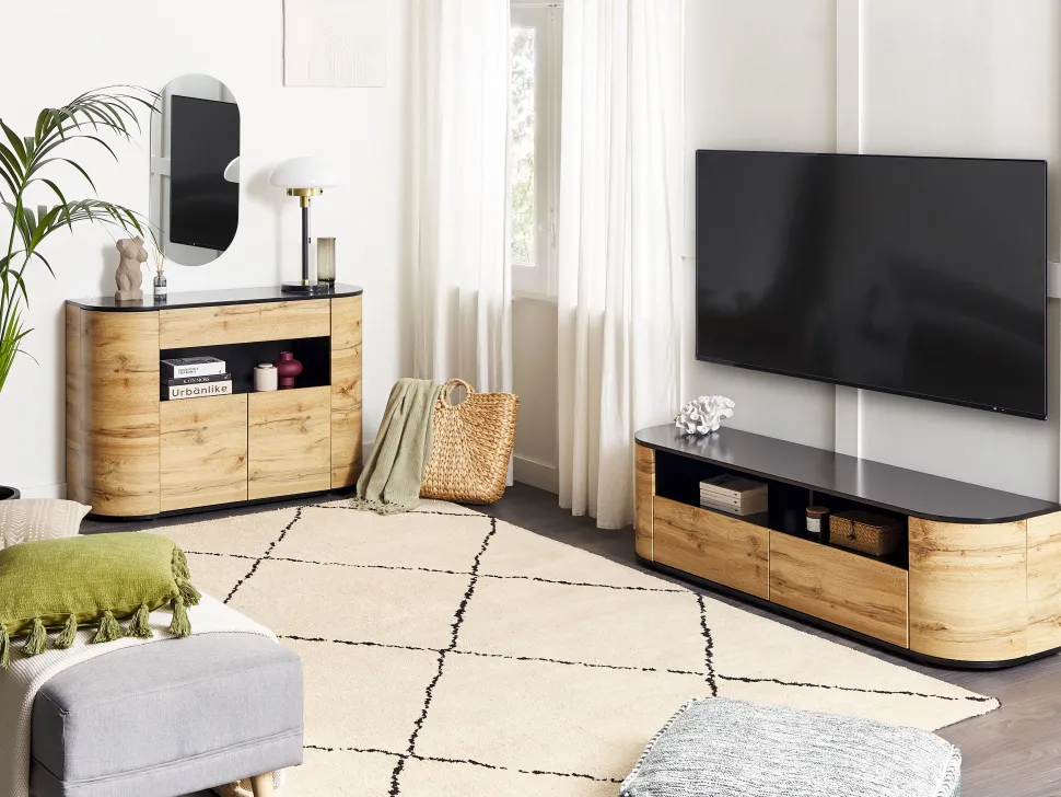 Aparador Com 1 Gaveta E 4 Portas Cor De Madeira Clara E Preto Jerome