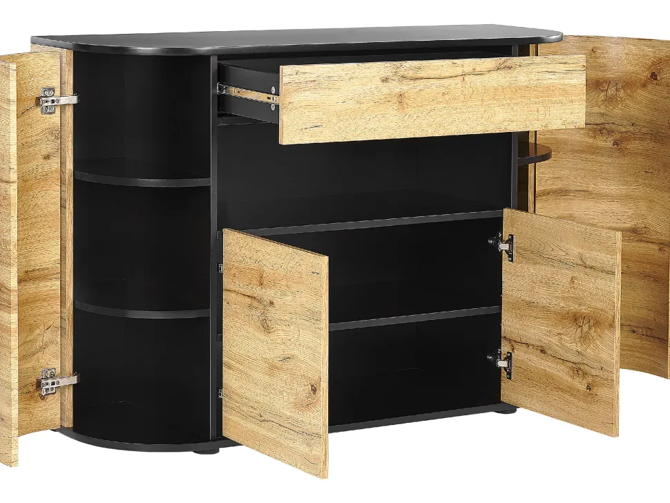 Aparador Com 1 Gaveta E 4 Portas Cor De Madeira Clara E Preto Jerome