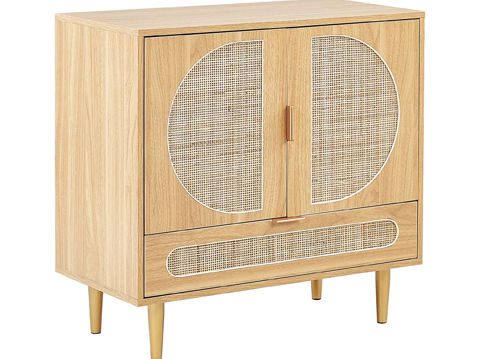 Aparador Com 1 Gaveta E 2 Portas Em Rattan Cor De Madeira Clara Potosi
