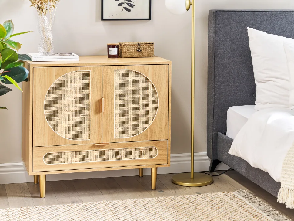 Aparador Com 1 Gaveta E 2 Portas Em Rattan Cor De Madeira Clara Potosi