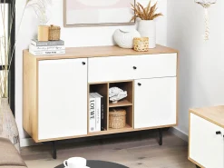 Aparador Com 1 Gaveta E 2 Portas Cor De Madeira Clara E Branco Itaca