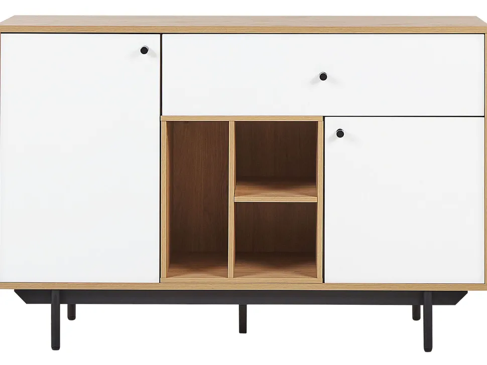 Aparador Com 1 Gaveta E 2 Portas Cor De Madeira Clara E Branco Itaca