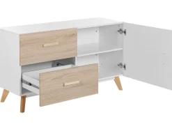 Aparador Com 2 Gavetas E 1 Porta Branco E Cor De Madeira Clara Fili