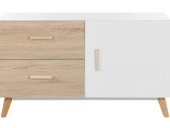 Aparador Com 2 Gavetas E 1 Porta Branco E Cor De Madeira Clara Fili