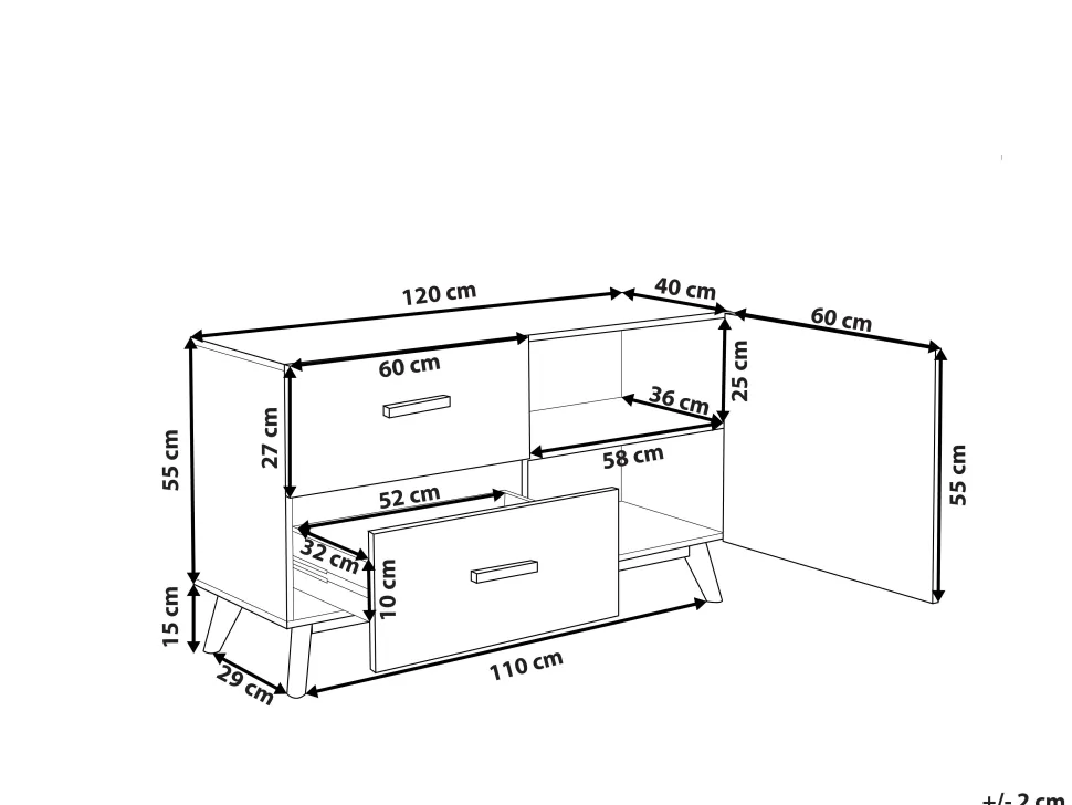 Aparador Com 2 Gavetas E 1 Porta Branco E Cor De Madeira Clara Fili